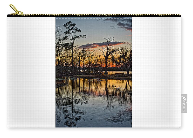 River Zip Pouch featuring the photograph Riverside Sunset by Tom Gresham