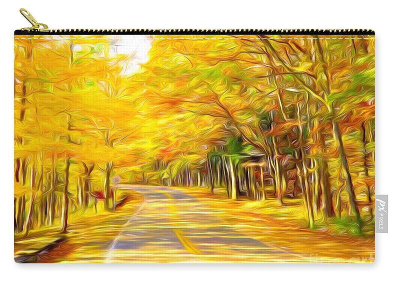 Road Through Letchworth State Park Ny In Autumn Abstract Liquid Lines Effect Zip Pouch featuring the photograph Road through Letchworth State Park NY in Autumn Abstract Liquid Lines Effect by Rose Santuci-Sofranko
