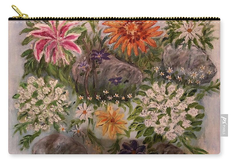 Flowers Zip Pouch featuring the painting Rock Garden by Lucille Valentino
