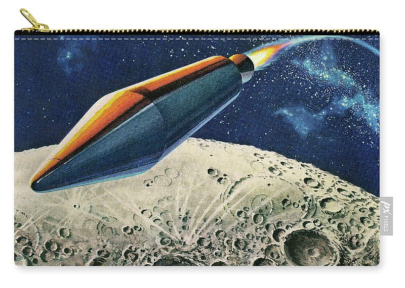 Campy Zip Pouch featuring the drawing Rocket Over the Moon by CSA Images