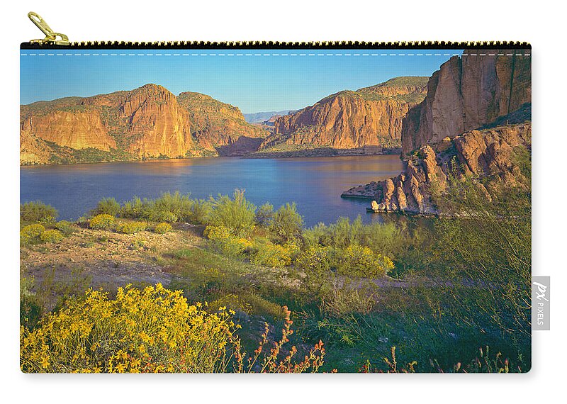Scenics Zip Pouch featuring the photograph Rocky Cliffs And Shores Of Arizona In by Ron thomas