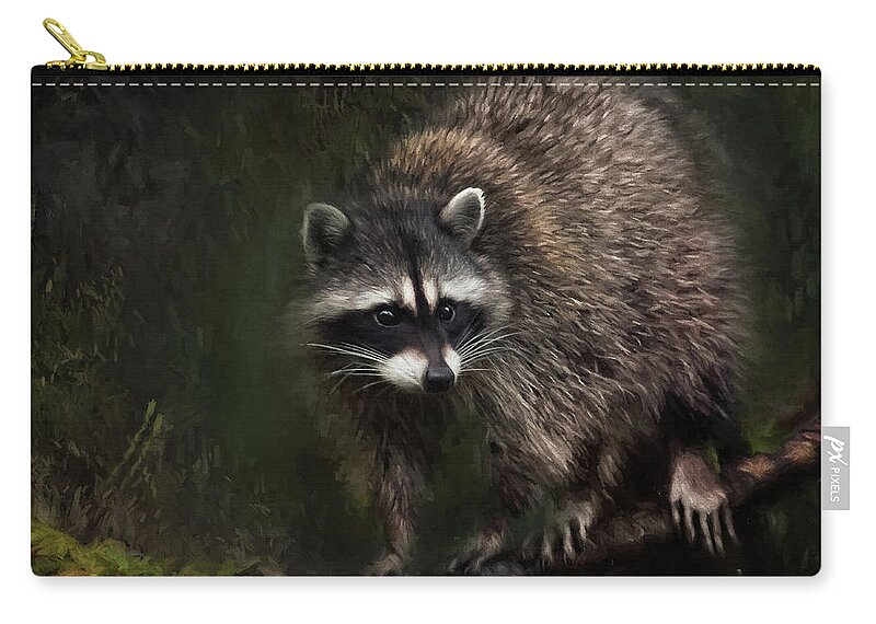 Raccoon Zip Pouch featuring the painting Rocky Raccoon by Jeanette Mahoney