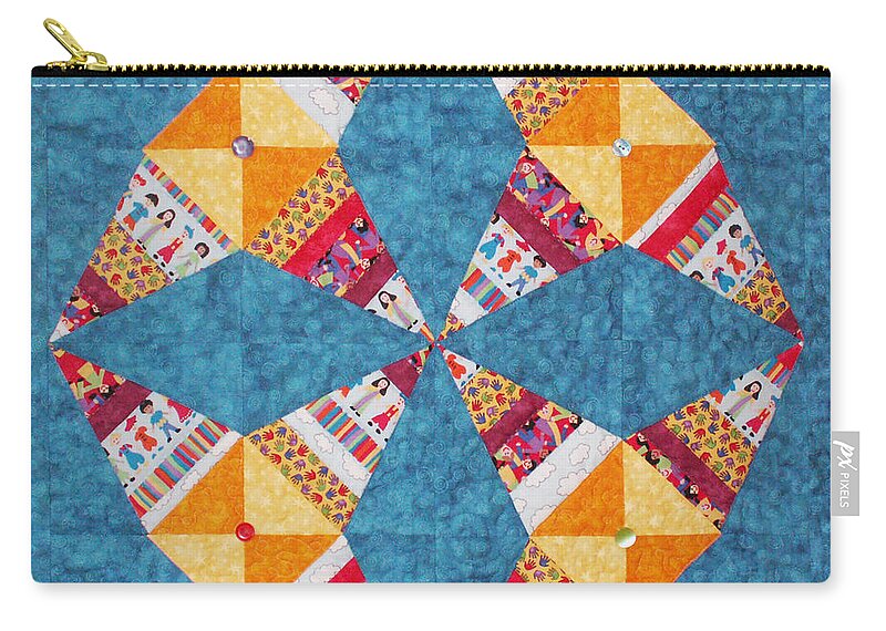 Art Quilt Zip Pouch featuring the tapestry - textile Rocky Road to Kansas by Pam Geisel