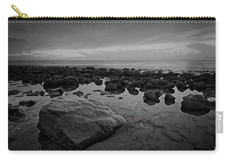 Coral Cove Zip Pouch featuring the photograph Rocky Shore by Steve DaPonte