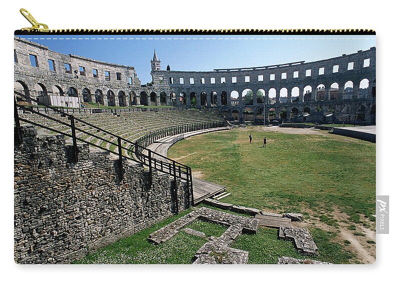 Arch Zip Pouch featuring the photograph Roman Amphitheater In Croatia by Connie Coleman