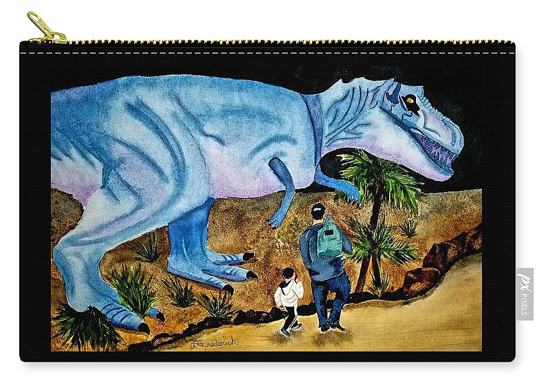Dinosaur Zip Pouch featuring the painting Roman Dino by Ann Frederick
