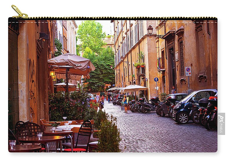Estock Zip Pouch featuring the digital art Rome, Typical Cobblestone, Rome by Glowcam