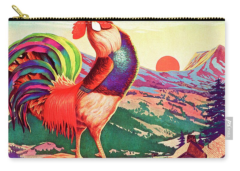 Agriculture Zip Pouch featuring the drawing Rooster and Landscape by CSA Images