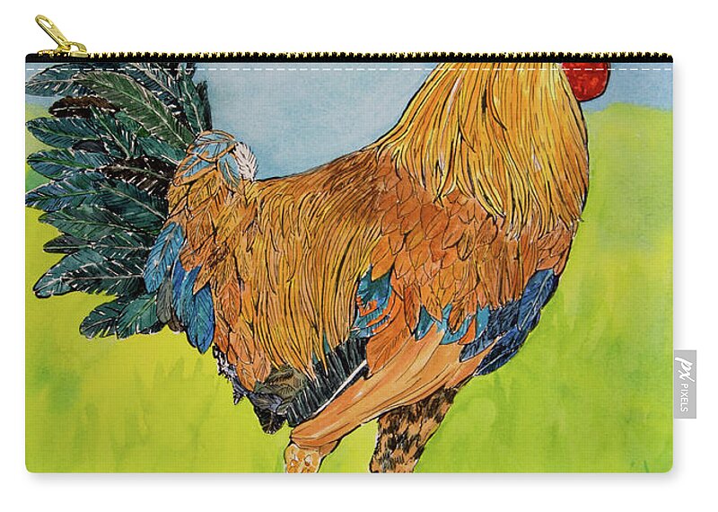 Rooster Zip Pouch featuring the painting Rooster in Charge by Margaret Zabor