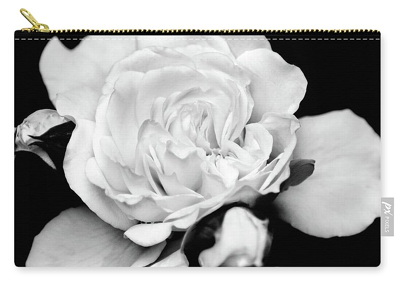 Flowers Zip Pouch featuring the photograph Rose Black and White by Christina Rollo