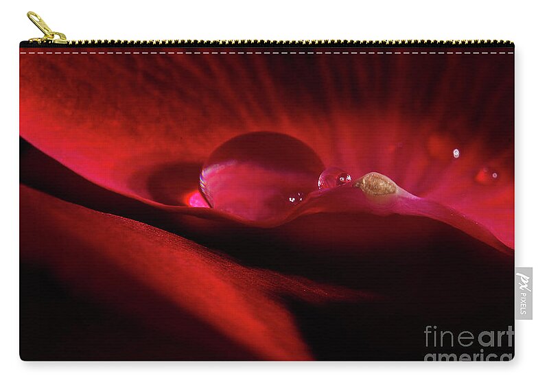 Rose Carry-all Pouch featuring the photograph Rose Petal Droplet by Mike Eingle