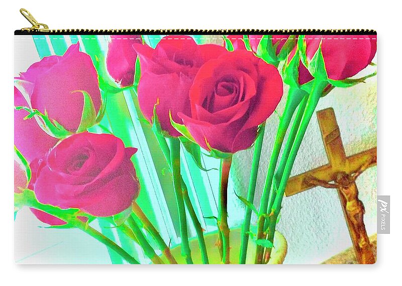 Debra Grace Addison Zip Pouch featuring the photograph Roses are Red by Debra Grace Addison