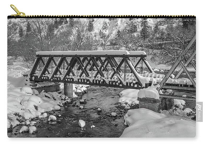 Animas River Zip Pouch featuring the photograph Rotary Park Bridge by Jen Manganello
