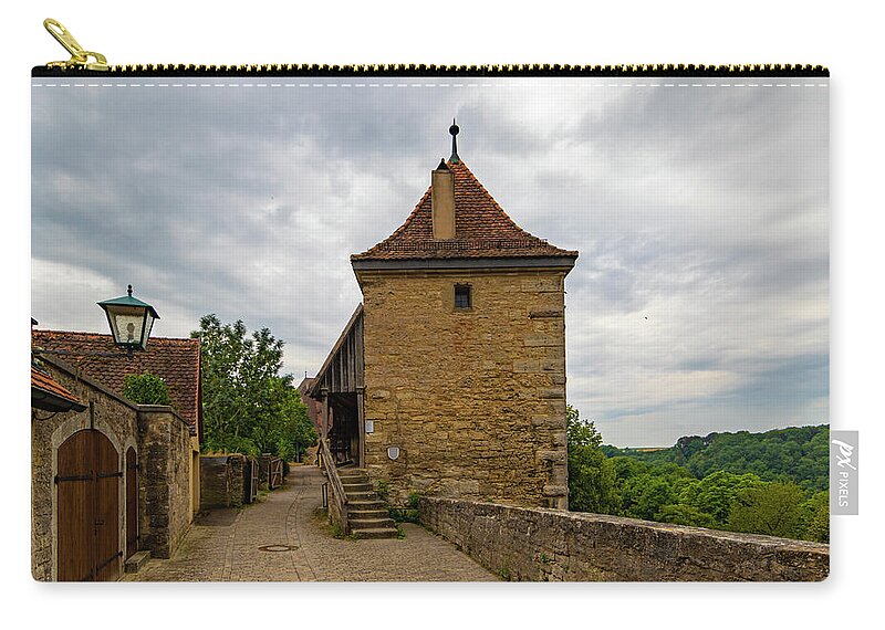 Rothenburg Zip Pouch featuring the photograph Rothenburg Old City Wall by Norma Brandsberg