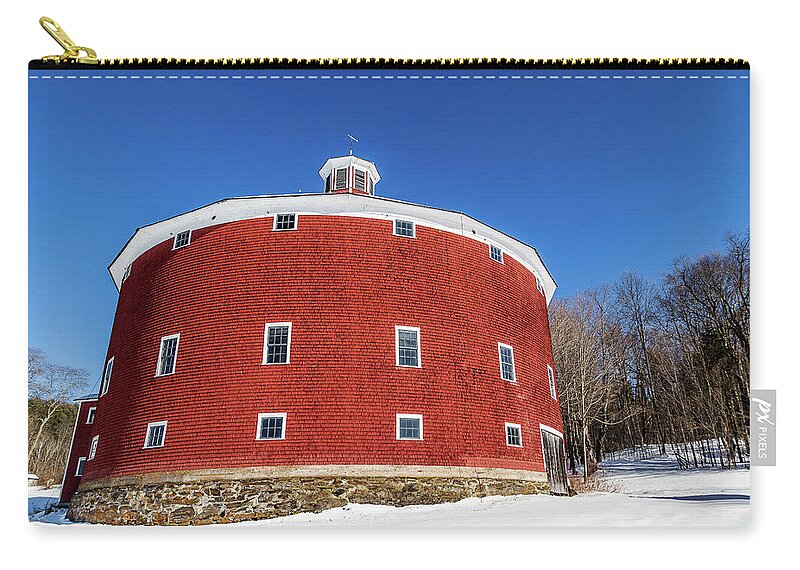 Barn Zip Pouch featuring the photograph Round Barn Closeup by Tim Kirchoff