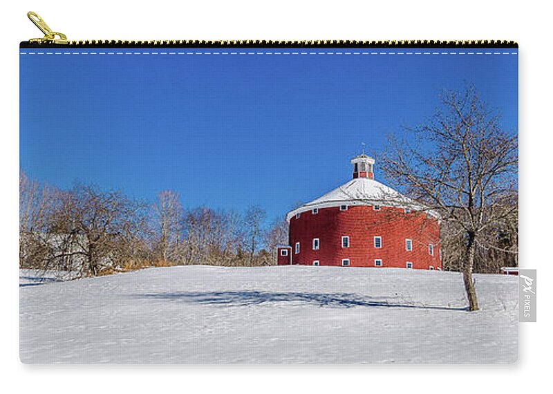Barn Zip Pouch featuring the photograph Round Barn Winter Wide by Tim Kirchoff