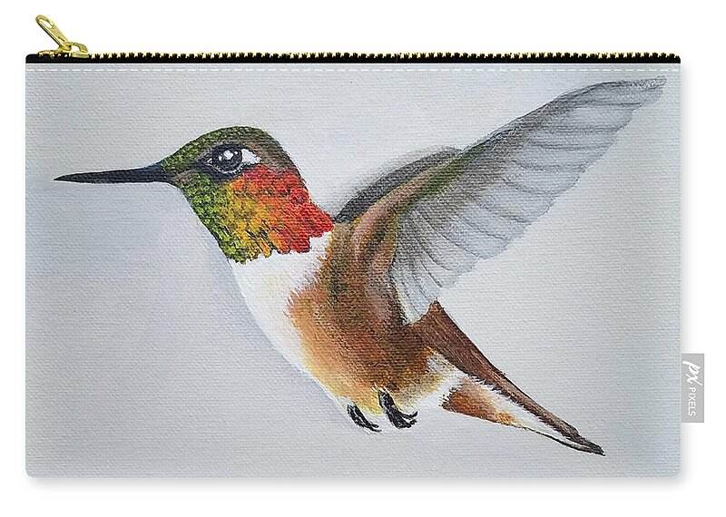 Hummingbird Painting Zip Pouch featuring the painting Rufous by Mishel Vanderten