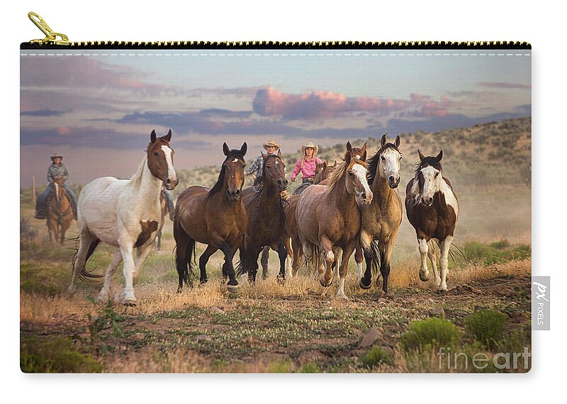 Horses Zip Pouch featuring the photograph Running at Dusk by Diane Diederich