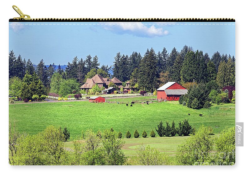Rural Home Zip Pouch featuring the photograph Rural home barn pasture cattle Wilsonville Oregon by Robert C Paulson Jr