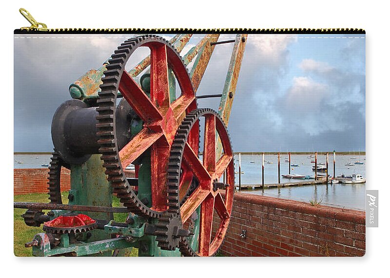 Abandoned Zip Pouch featuring the photograph Rusty Boat Winch Burnham On Crouch Harbour by Gill Billington