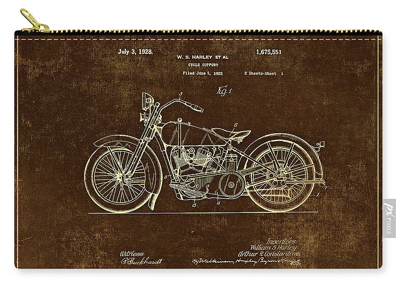 Patent Zip Pouch featuring the photograph Rusty Harley - Davidson Motorcycle Patent Drawing by Maria Angelica Maira