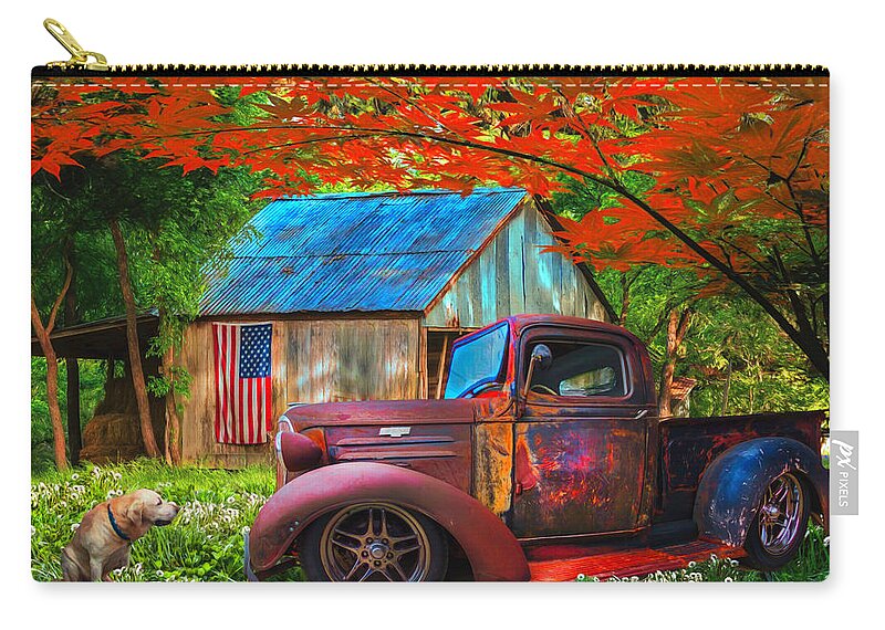 1936 Zip Pouch featuring the photograph Rusty Old Truck on the Farm Watercolor Painting by Debra and Dave Vanderlaan