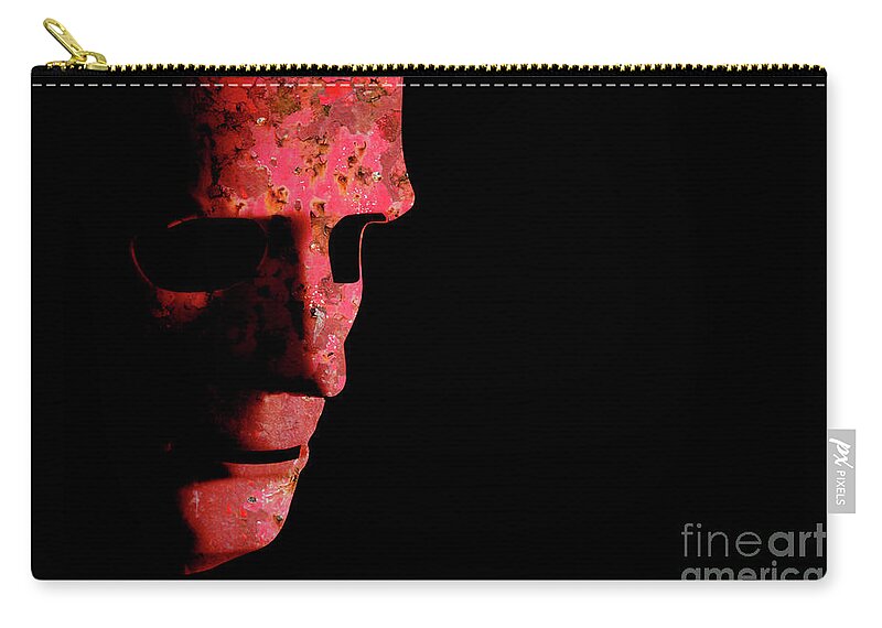 Mask Carry-all Pouch featuring the photograph Rusty robotic face old technology by Simon Bratt