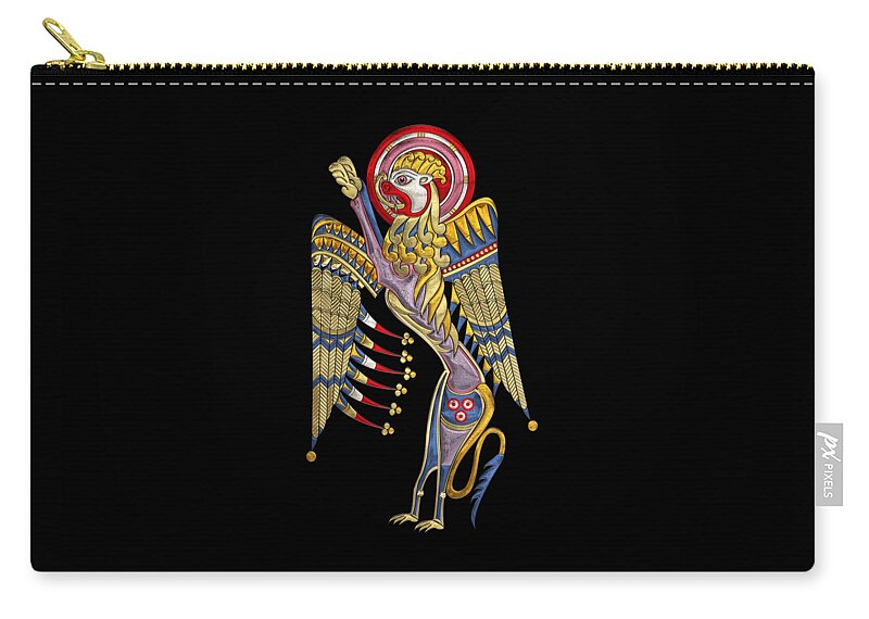 ‘celtic Treasures’ Collection By Serge Averbukh Carry-all Pouch featuring the digital art Sacred Celtic Lion over Black Canvas by Serge Averbukh