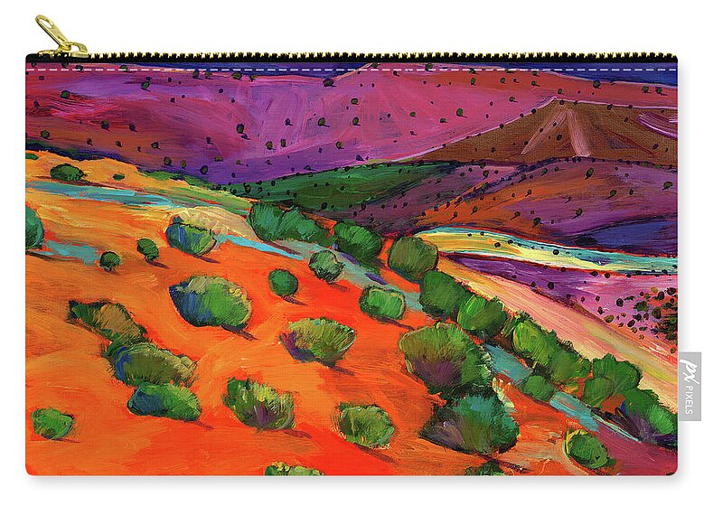 New Mexico Carry-all Pouch featuring the painting Sage Slopes by Johnathan Harris