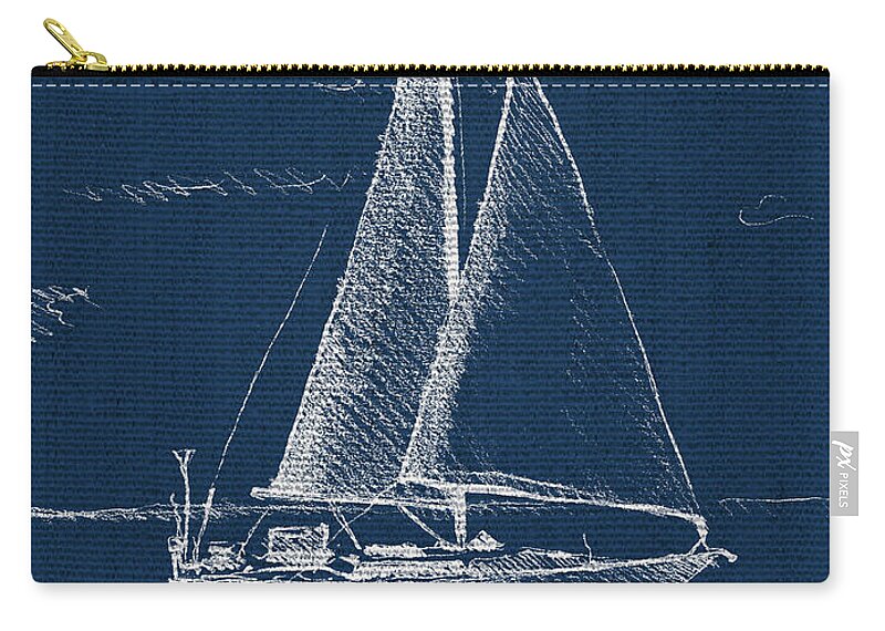Sail Zip Pouch featuring the painting Sailboat On Blue Burlap I by Lanie Loreth