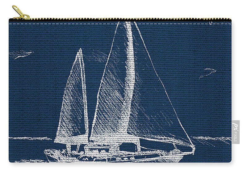 Sail Carry-all Pouch featuring the painting Sailboat On Blue Burlap II by Lanie Loreth