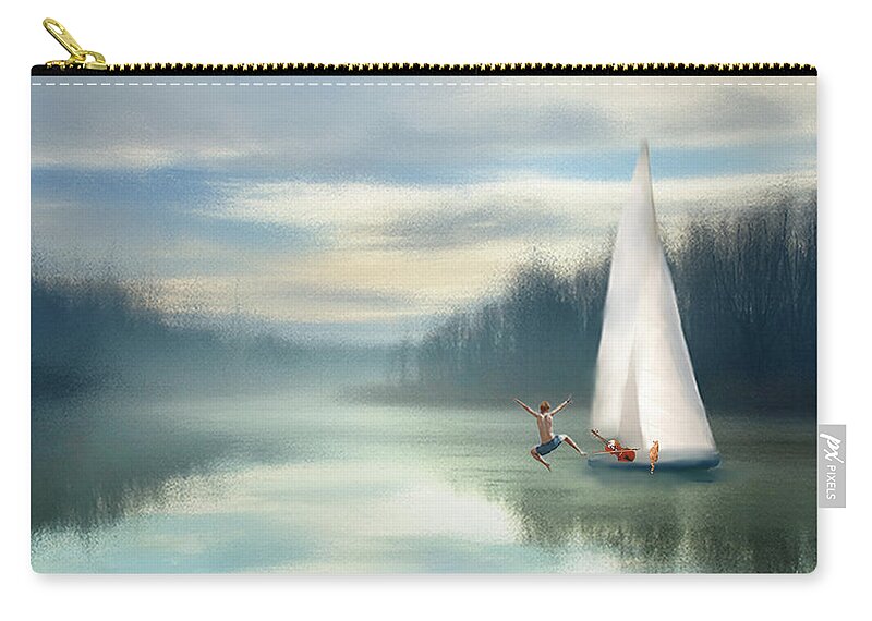 Sailing Boats Carry-all Pouch featuring the mixed media Sailing Down the River by Colleen Taylor
