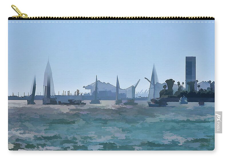 Linda Brody Zip Pouch featuring the digital art Sailing Off Belmont Shore Long Beach Abstract 1 by Linda Brody