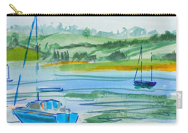Boats Zip Pouch featuring the painting Sailing on the River Exe at Topsham watercolour painting en plein air by Mike Jory