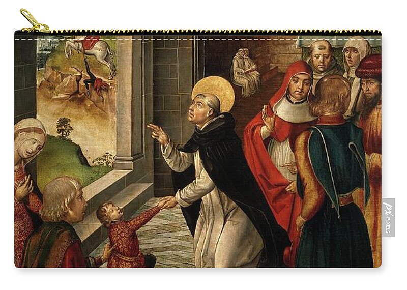 Pedro Berruguete Zip Pouch featuring the painting 'Saint Dominic Resurrects a Boy', 1493-1499, Spanish School, Oil on panel, 122... by Pedro Berruguete -1450-1504-
