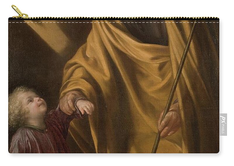Saint Joseph Zip Pouch featuring the painting 'Saint Joseph with the Christ Child'. Ca. 1650. Oil on canvas. by Sebastian Martinez