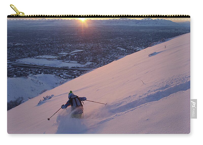 Ski Carry-all Pouch featuring the photograph Salt Lake City Skier by Brett Pelletier