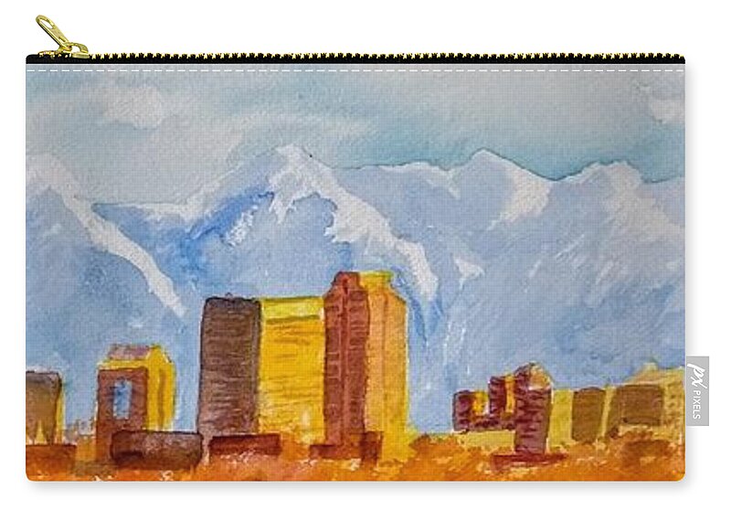 Salt Lake City Zip Pouch featuring the painting Salt Lake City Skyline by Walt Brodis