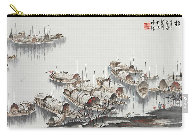 Chinese Watercolor Carry-all Pouch featuring the painting Sampan Harbor by Jenny Sanders