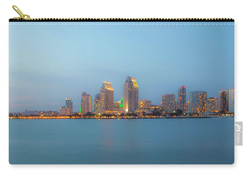 San Diego California Skyline At Sunset Zip Pouch featuring the photograph San Diego California Skyline at Sunset from Coronado Island by Catherine Walters
