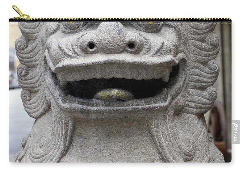 Wingsdomain Zip Pouch featuring the photograph San Francisco Chinatown Dragon Gate Guardian Lion R406 by Wingsdomain Art and Photography