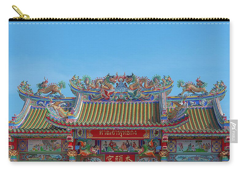 Scenic Zip Pouch featuring the photograph San Jao Phut Gong Dragon Roof DTHU0701 by Gerry Gantt