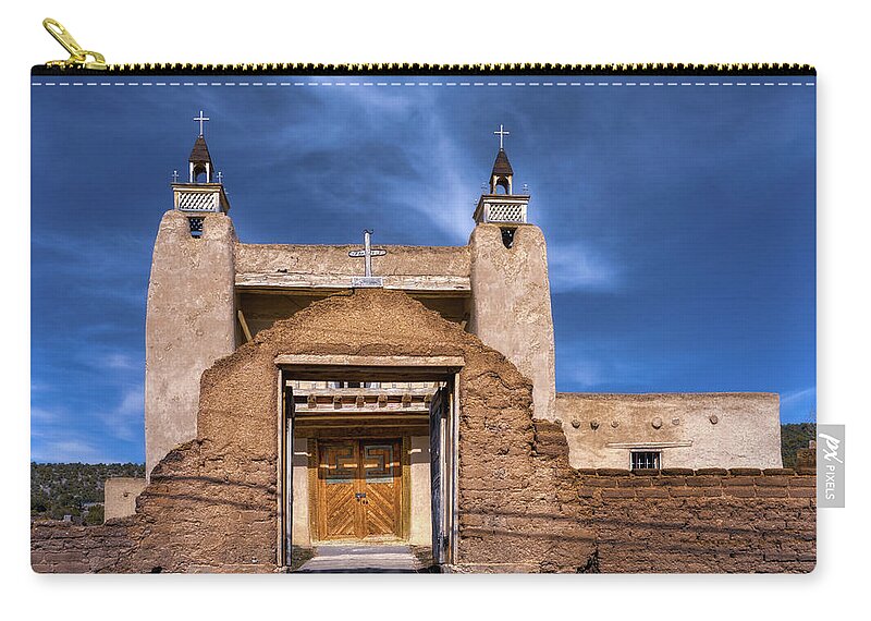 Adobe Zip Pouch featuring the photograph San Jose de Gracia Catholic Church by Robert FERD Frank