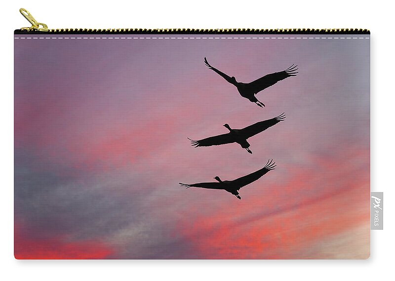 Animal Carry-all Pouch featuring the photograph Sandhill Cranes at Sunset by Jeff Goulden