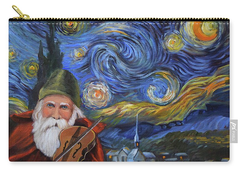 Santa Claus Zip Pouch featuring the painting Santa Claus And Starry Night by Cheri Wollenberg