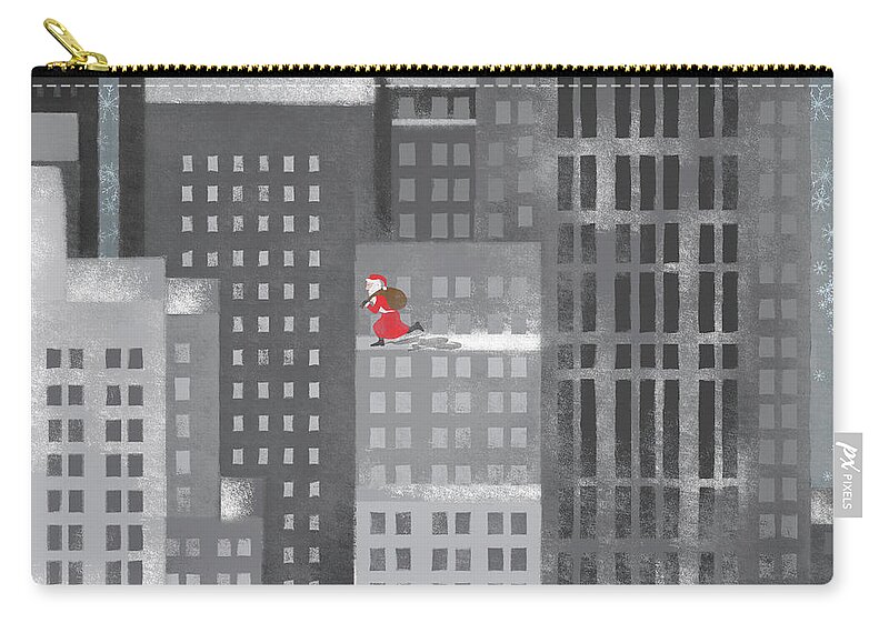 Shadow Zip Pouch featuring the digital art Santa Clause Running On A Skyscraper by Jutta Kuss