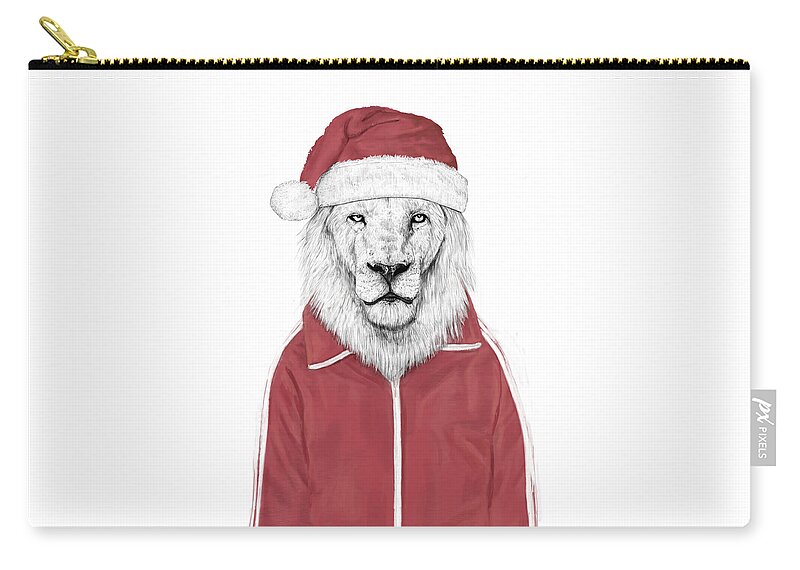 #faaAdWordsBest Zip Pouch featuring the mixed media Santa lion by Balazs Solti