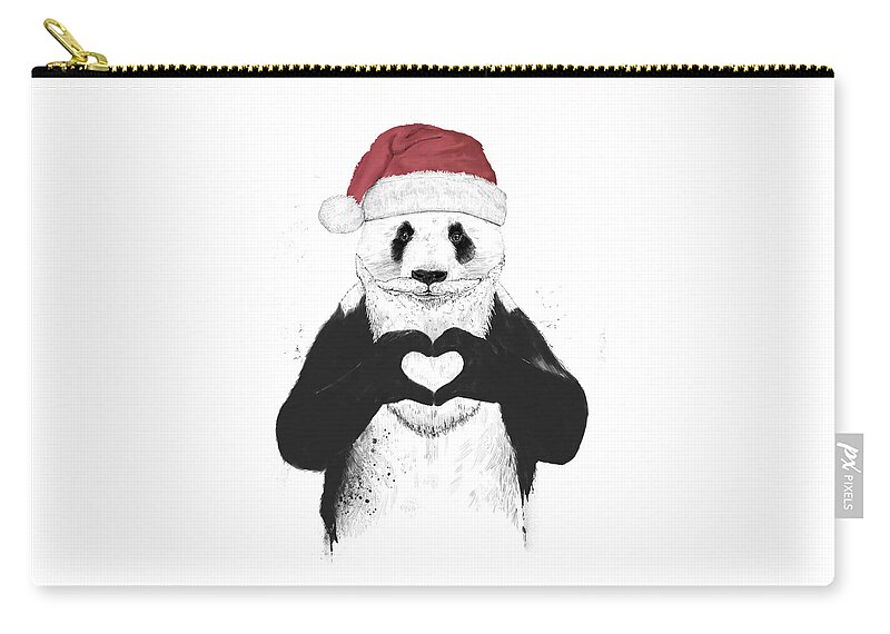 #faaAdWordsBest Zip Pouch featuring the mixed media Santa panda by Balazs Solti