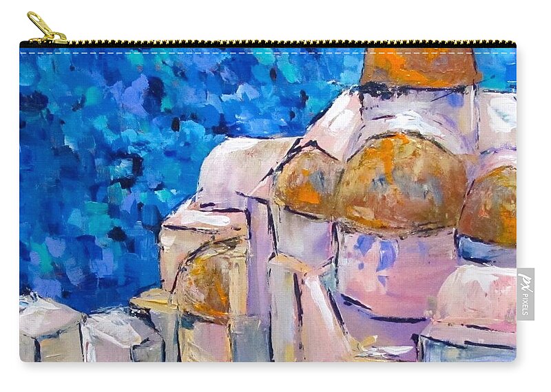 Sea Zip Pouch featuring the painting Santorini by Barbara O'Toole