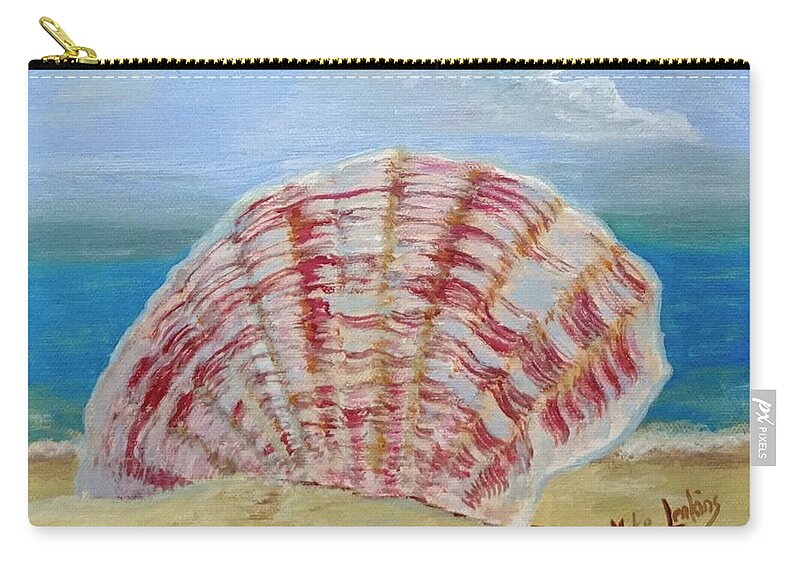 Scallop Zip Pouch featuring the painting Scallop Shell In The Sand by Mike Jenkins